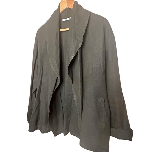 🩷 Bryn Walker Cardigan Jacket Womens S Linen Olive Open Blazer Lagenlook Pocket - Picture 4 of 12